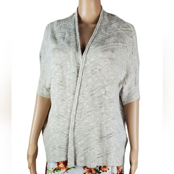 Eileen Fisher Oatmeal Italian Yarn Linen Blend Cardigan - Picture 1 of 6